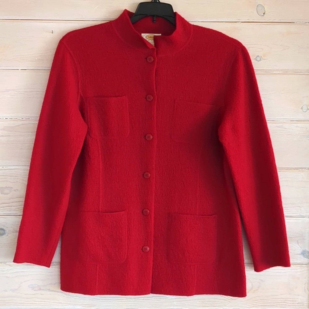 Talbots Petites Y2K VTG Red Wool Jacket Top SP, Button Up 4 Pockets Gorpcore
